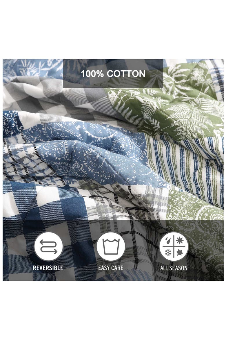 Cozy Plaid Cotton Quilt 3-Piece Set, Alternate, color, BLUE/ GREEN