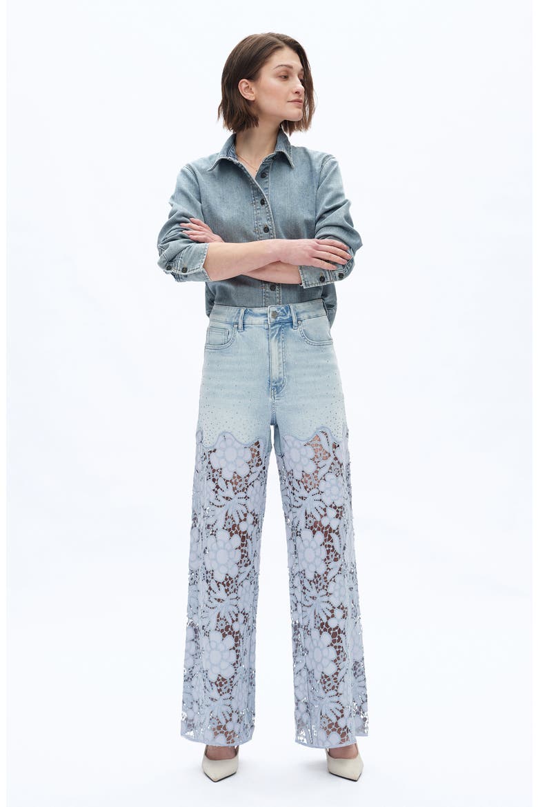 Crystal Embellished Lace Wide Leg Jeans, Alternate, color, LIGHT BLUE