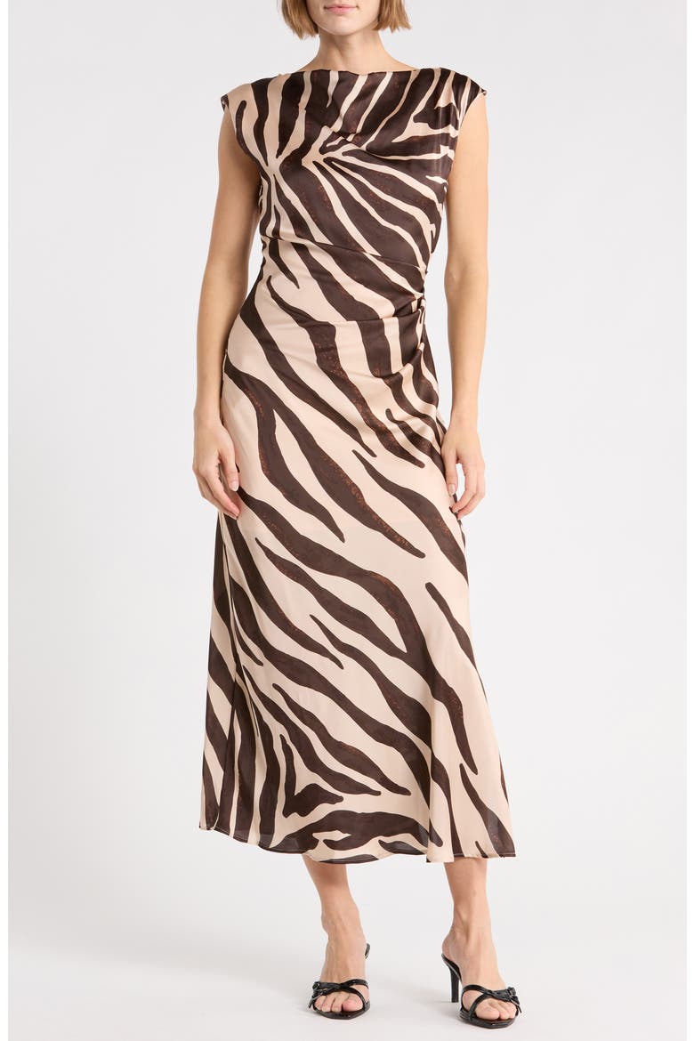 Zebra Print Maxi Dress, Main, color, BROWN