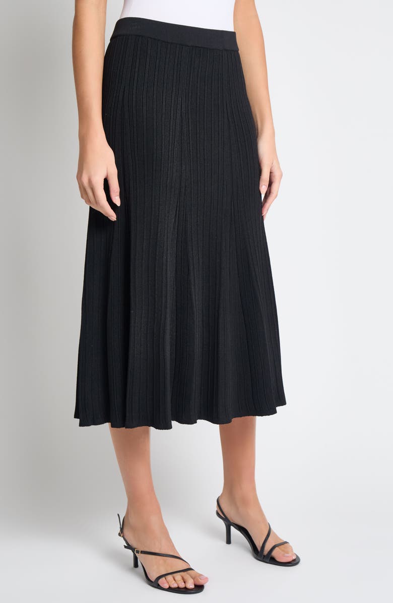 Misook Rib Flare Midi Skirt, Alternate, color,