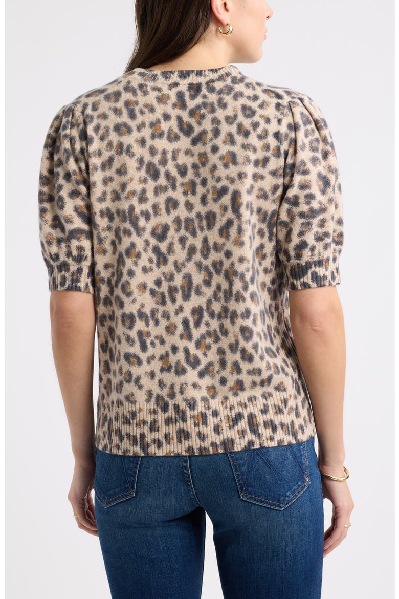 Puff Sleeve Crewneck Sweater, Alternate, color, TAN- BLACK BEA LEOPARD
