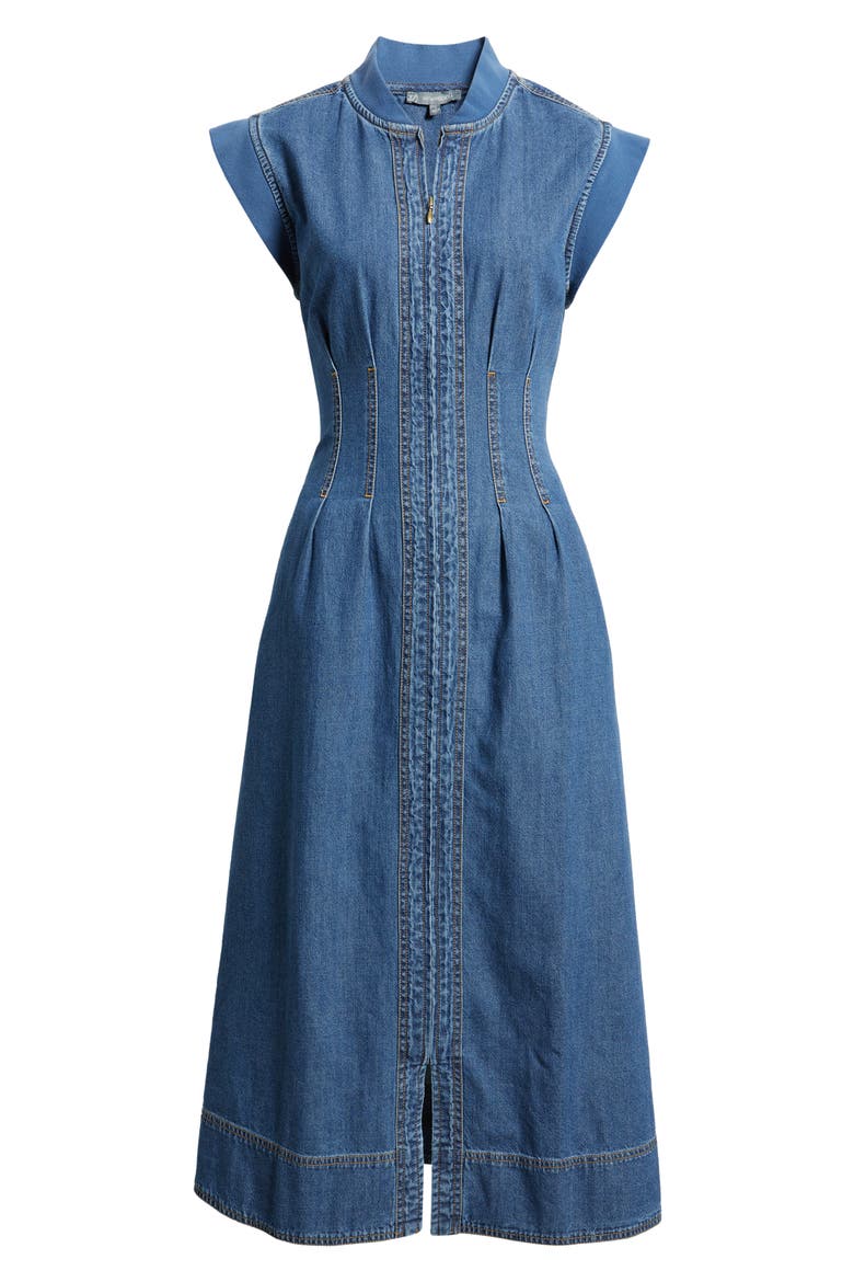 Pleated Denim Midi Dress, Alternate, color, MID BLUE