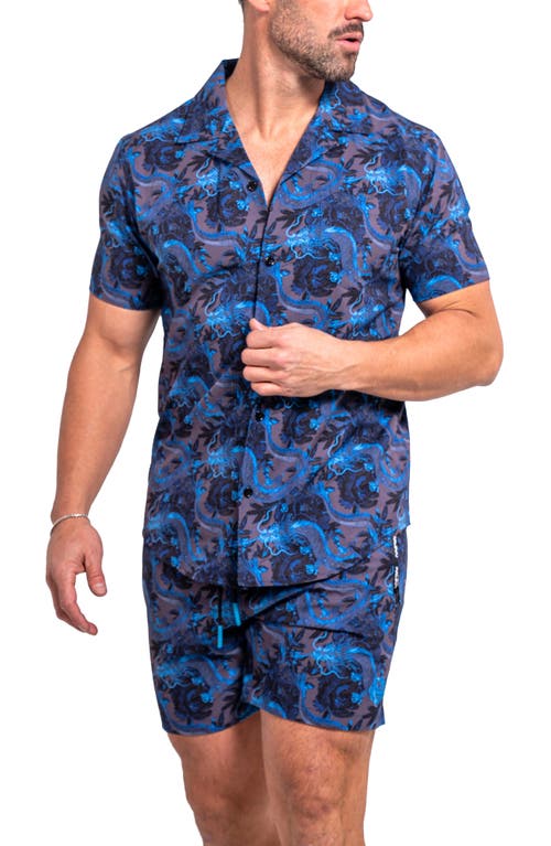 Maceoo Liondragon Blue Swim Trunks In Blue