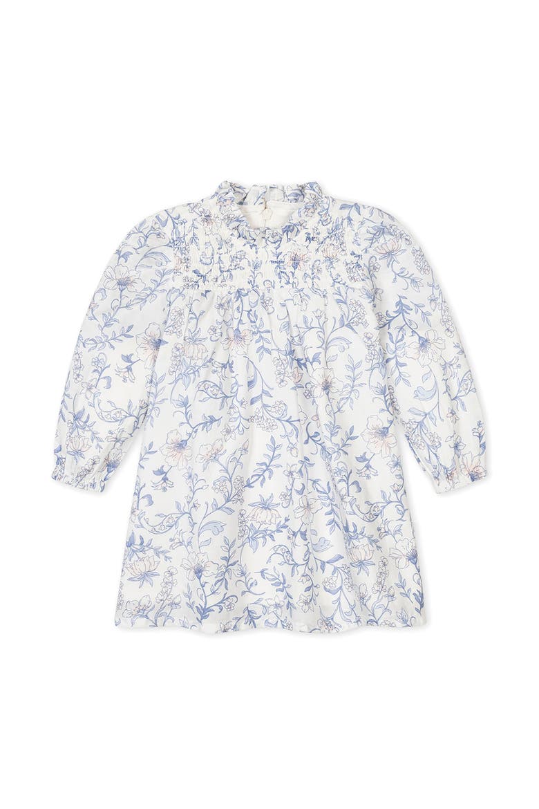 Kids' Organic Long Sleeve Ruffle Neck Smocked Yoke Dress, Main, color, Winter Floral
