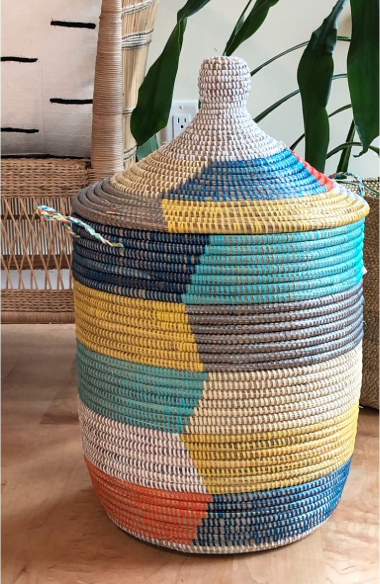 Mbare Dou Lid Storage Basket Stripe Multicolour Medium Storage, Alternate, color,