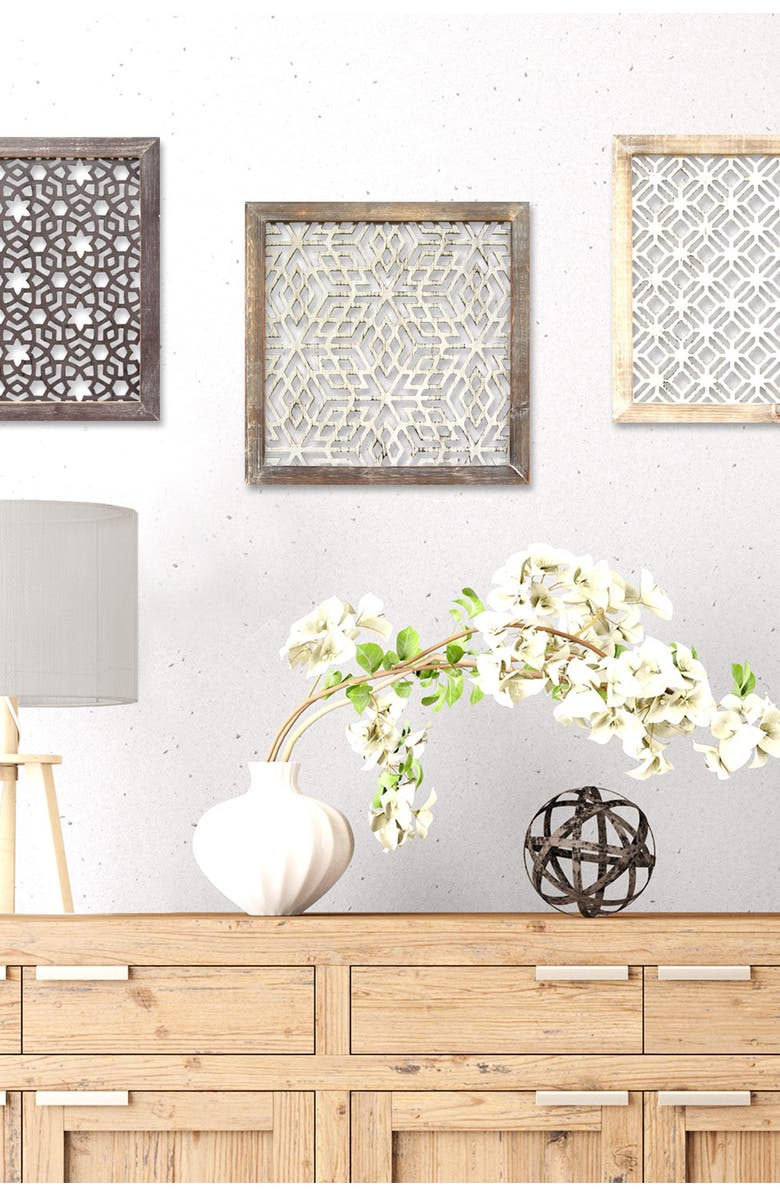 STRATTON HOME DECOR Distressed Grey Framed Laser-Cut Wall Decor, Alternate, color,