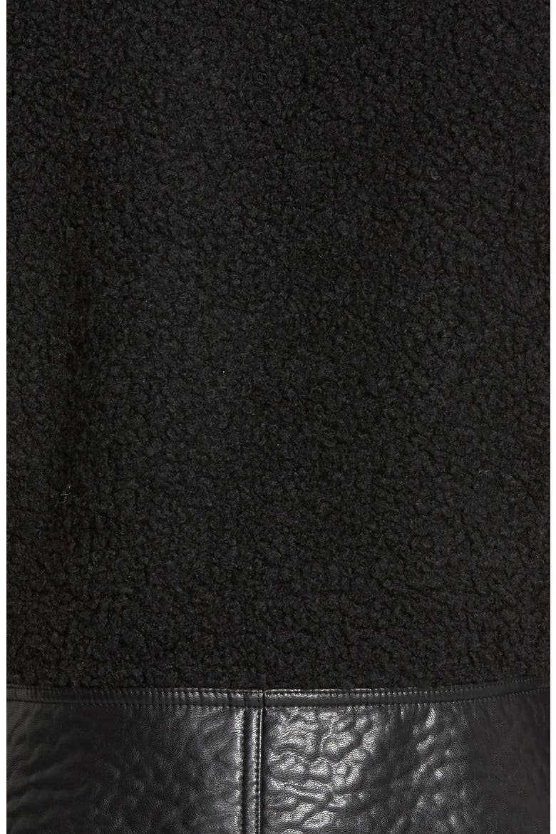 Faux Shearling Moto Vest, Alternate, color, BLACK