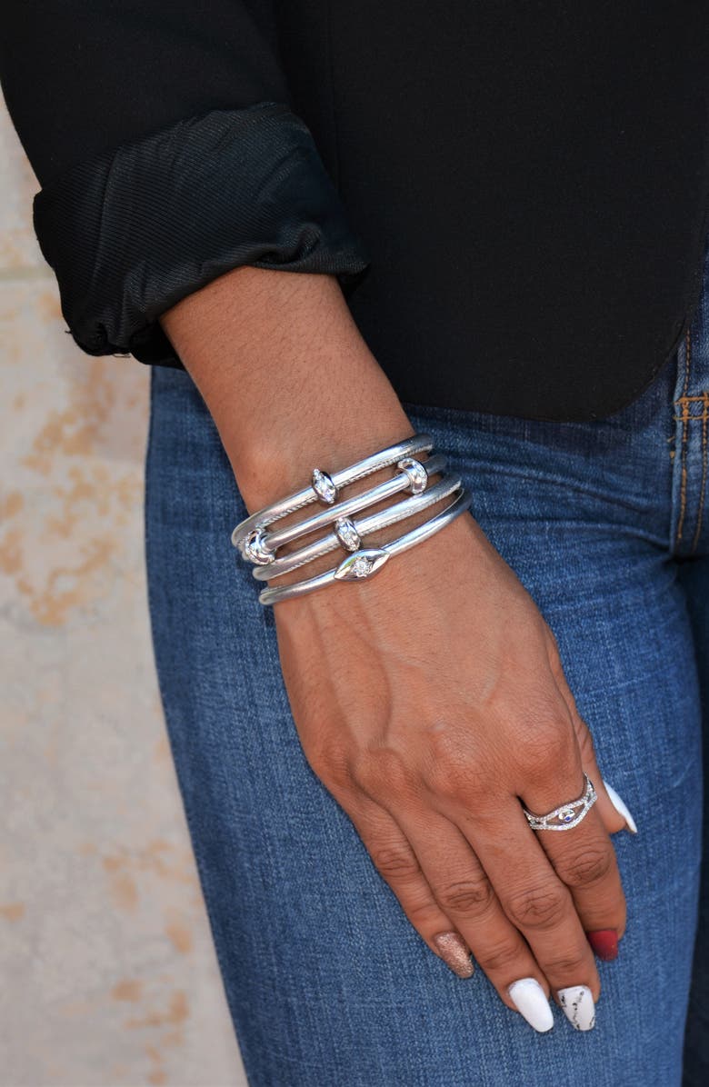 Liza Schwartz Set of 2 Starlight & Good Karma Metallic Leather Wrap Bracelets, Alternate, color, Metallic Silver