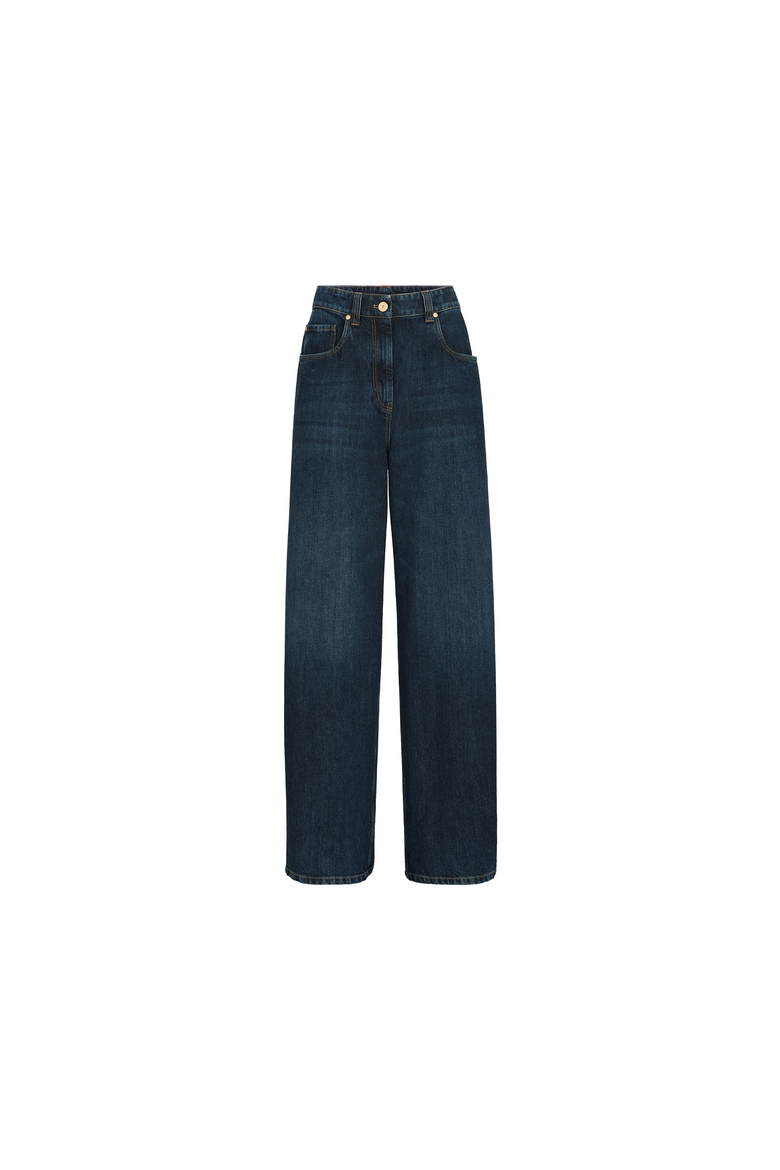 Authentic denim wide trousers with monili, Alternate, color, Denim