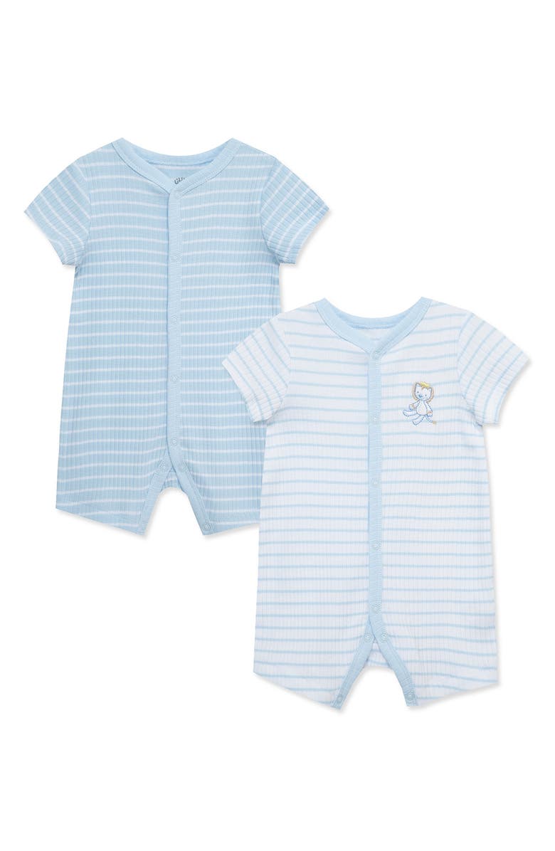 Little Me 2-Pack Safari Stripe Organic Cotton Rompers, Main, color, Blue