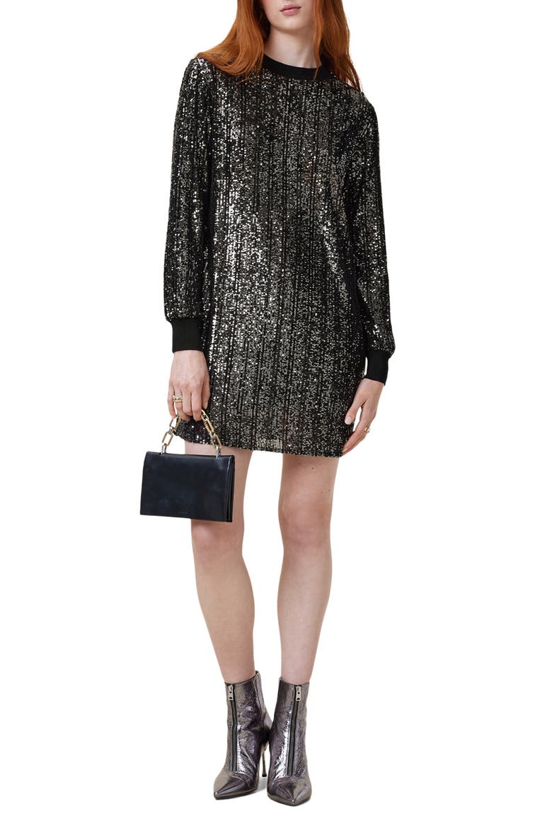 Solstice Sequin Long Sleeve Dress, Alternate, color, BLACK