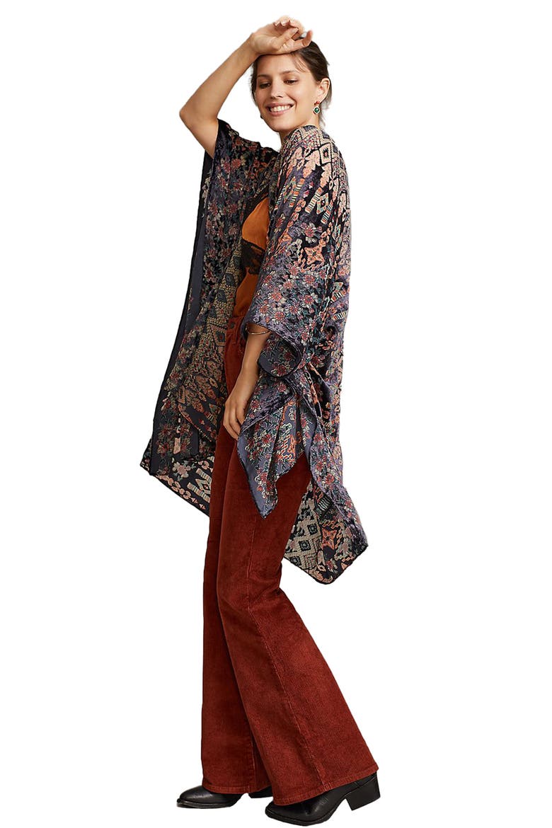 Velvet Geometric Duster, Alternate, color, BLACK
