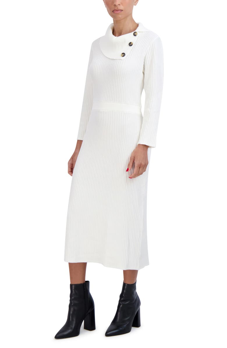SANDRA DARREN Cowl Neck Ribbed Knit Midi Dress, Alternate, color, 
