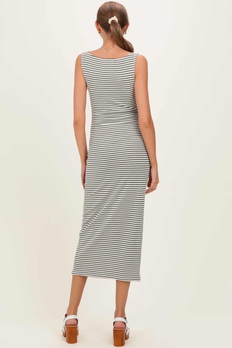 Striped Boat Neck Sleeveless Midi Dress, Alternate, color, Olive Green