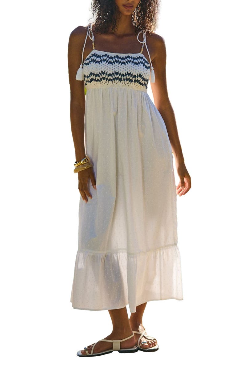 Friends Like These Tie Strap Crochet Maxi Dress, Main, color, White