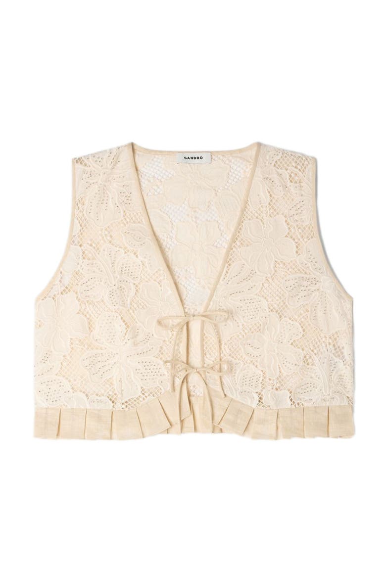 Guipure ruffle crop top, Alternate, color, Ecru