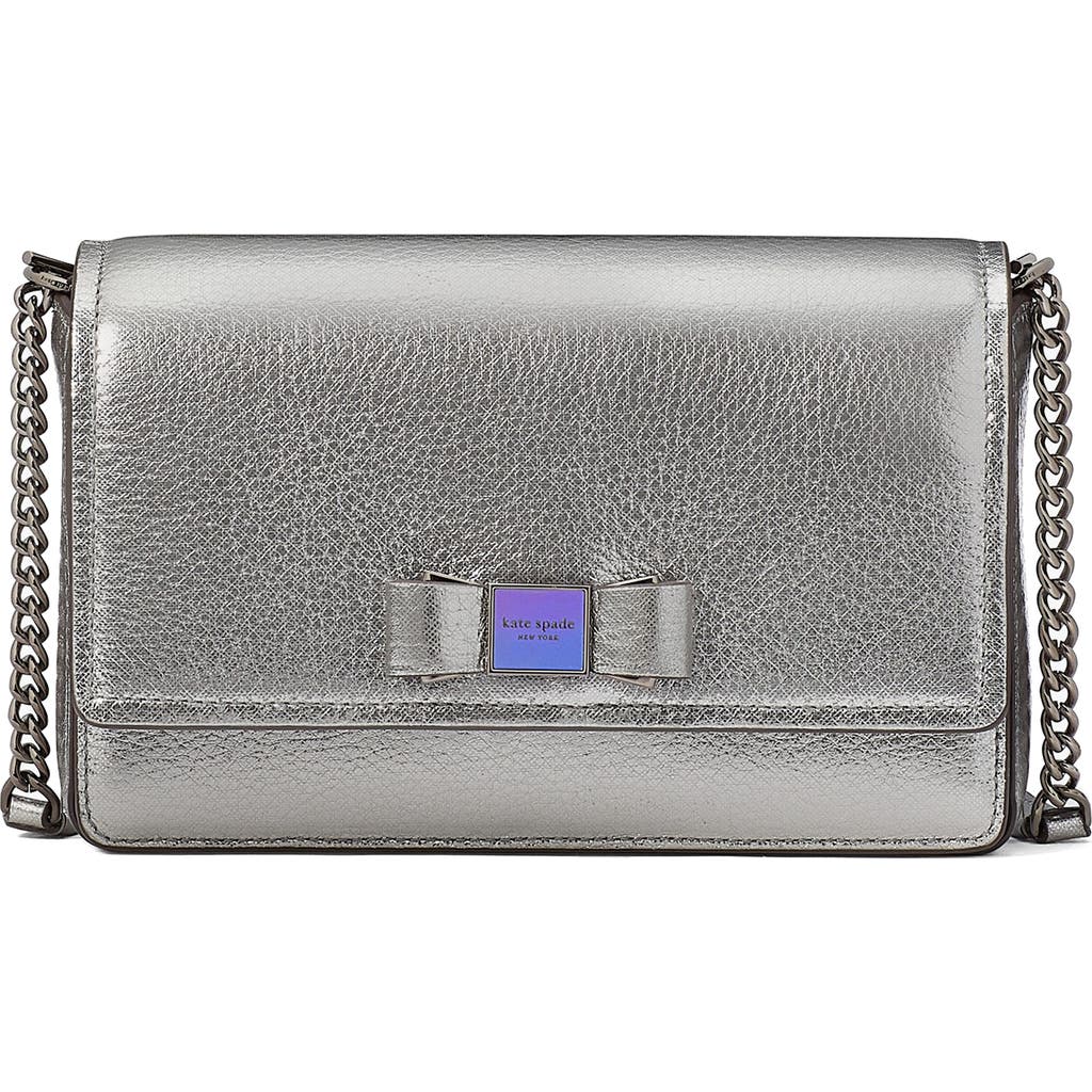 Kate Spade New York Morgan Bow Embellished Metallic Leather Wallet On A Chain In Gray