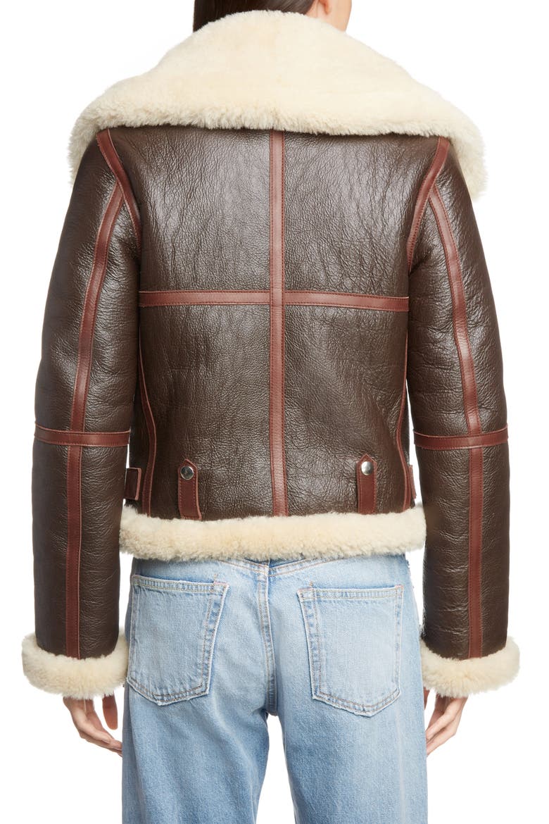 Leather Jacket with Genuine Shearling Trim, Alternate, color, DARK/BROWN BEIGE