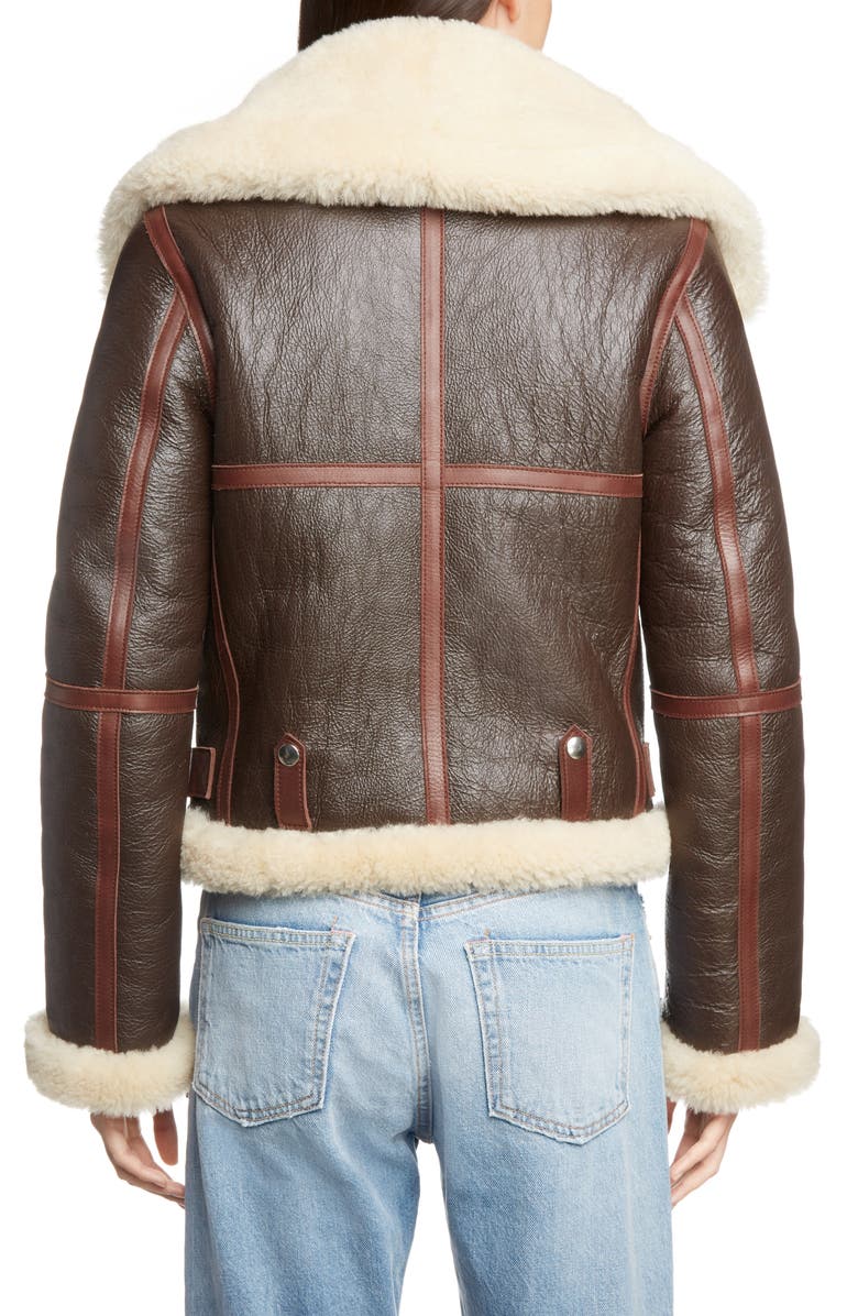 Acne Studios Leather Jacket with Genuine Shearling Trim, Alternate, color,