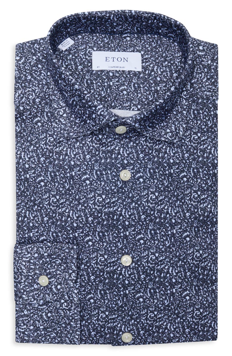 Eton Slim Fit Paisley 4Flex Fit Stretch Jersey Dress Shirt, Alternate, color, Dark Blue