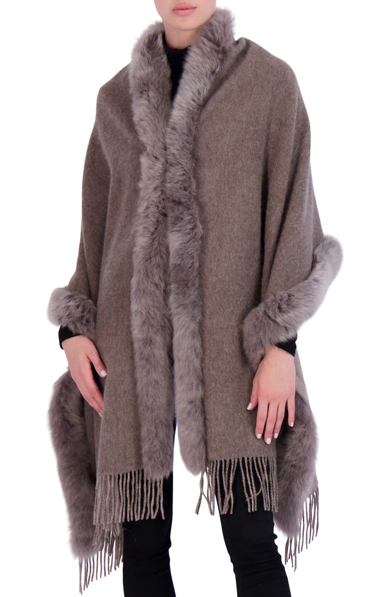 GORSKI Select Double Face Wool/Cashmere Stole With Trim, Main, color, Mocha/Taupe