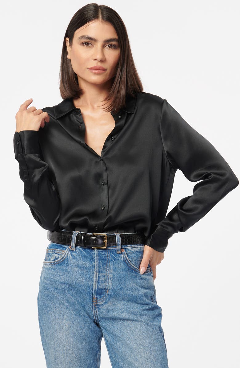 CAMI NYC Crosby Silk Charmeuse Button-Up Shirt, Alternate, color, Black