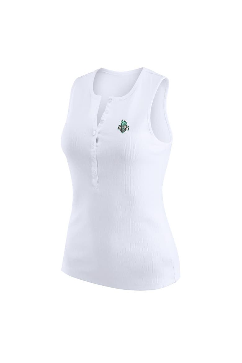 Women's WEAR by Erin Andrews White New York Liberty Rib-Knit Henley Tank Top, Alternate, color, White