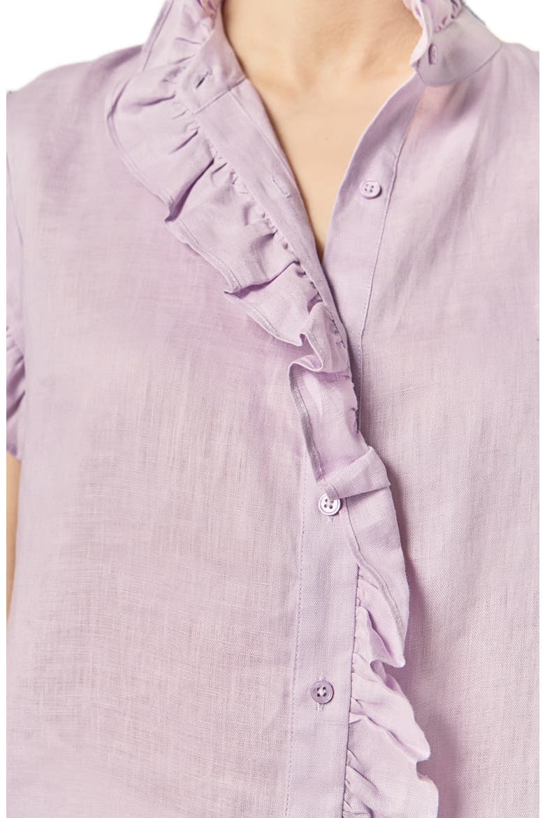 Ruffle Trim Linen Button-Up Shirt, Alternate, color, LILAC