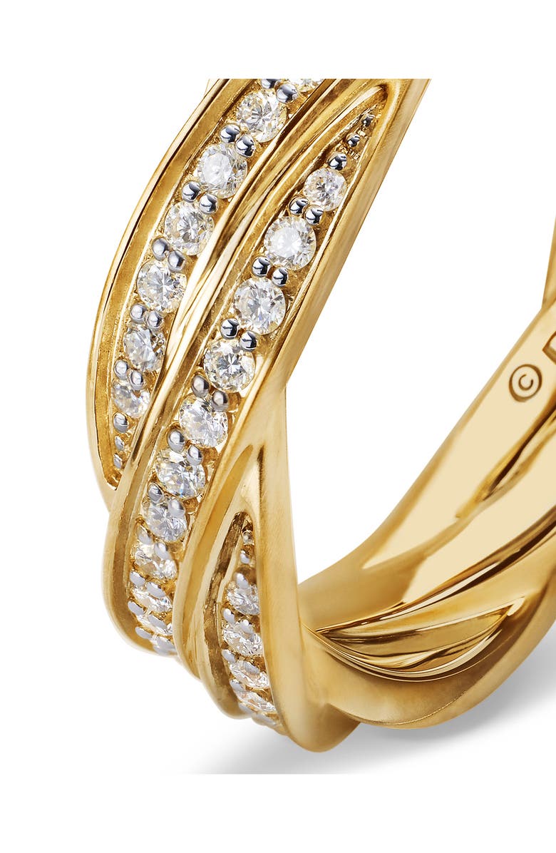 David Yurman Men's Twisted Cable Band Ring in 18K Yellow Gold with Pavé Diamonds, Alternate, color,