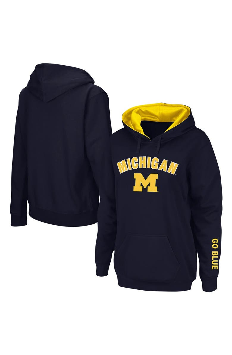 COLOSSEUM Women's Navy Michigan Wolverines Arch & Logo 1 Pullover Hoodie, Main, color, Navy