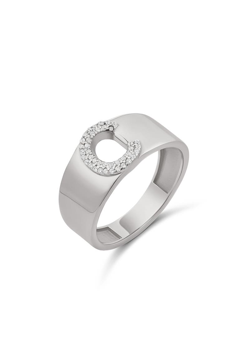 Pavé Signet Initial Ring, Main, color, SILVER
