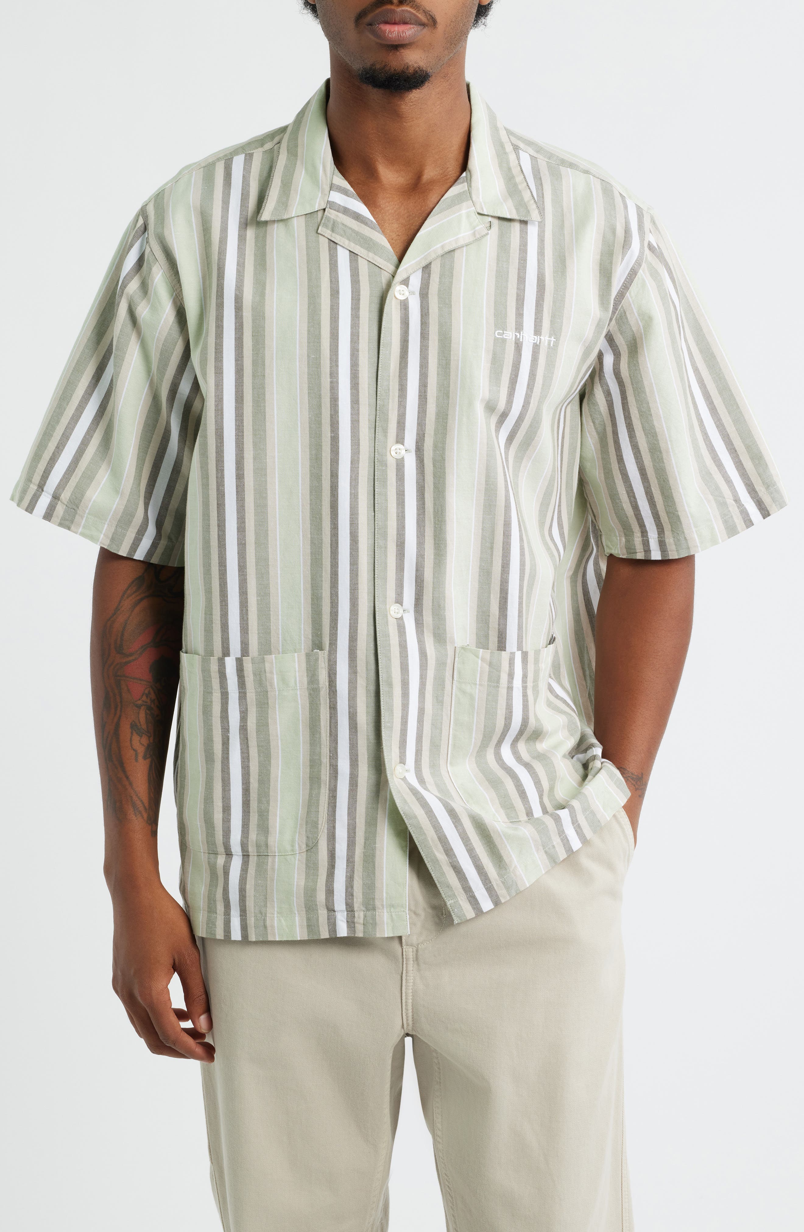 Carhartt Work In Progress Folsey Stripe Cotton & Linen Camp Shirt