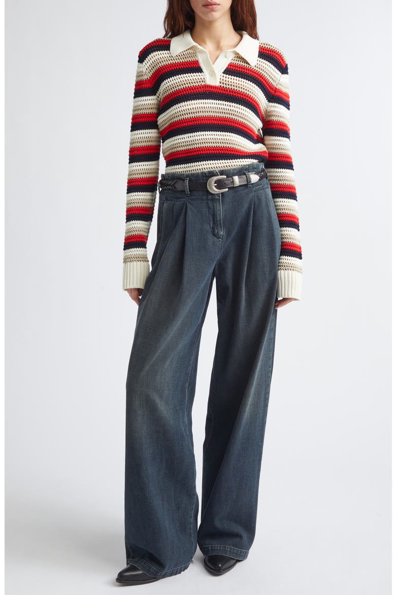 Journey Knit Cropped Polo, Alternate, color, WHITE/ RED/ BLUE