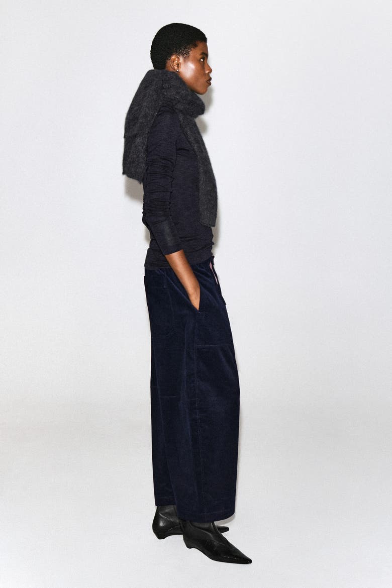 Corduroy Barrel-leg Drawstring Pants, Alternate, color, NAVY