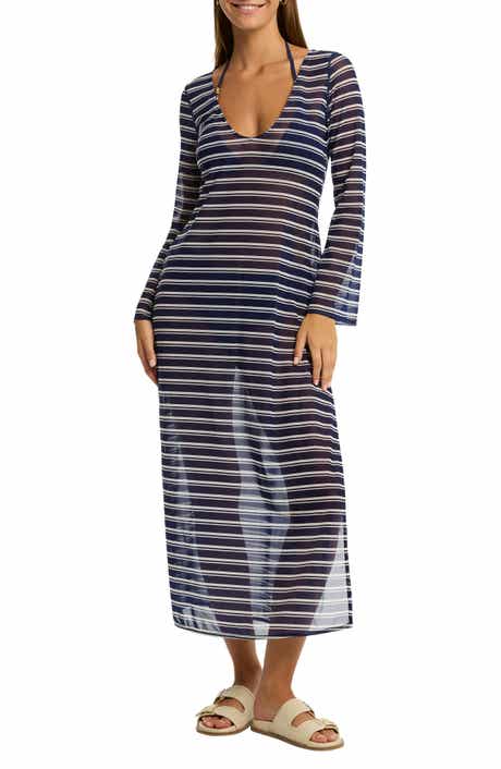 Sea Level Biarritz Long Sleeve Multifit Mesh Cover-Up Dress