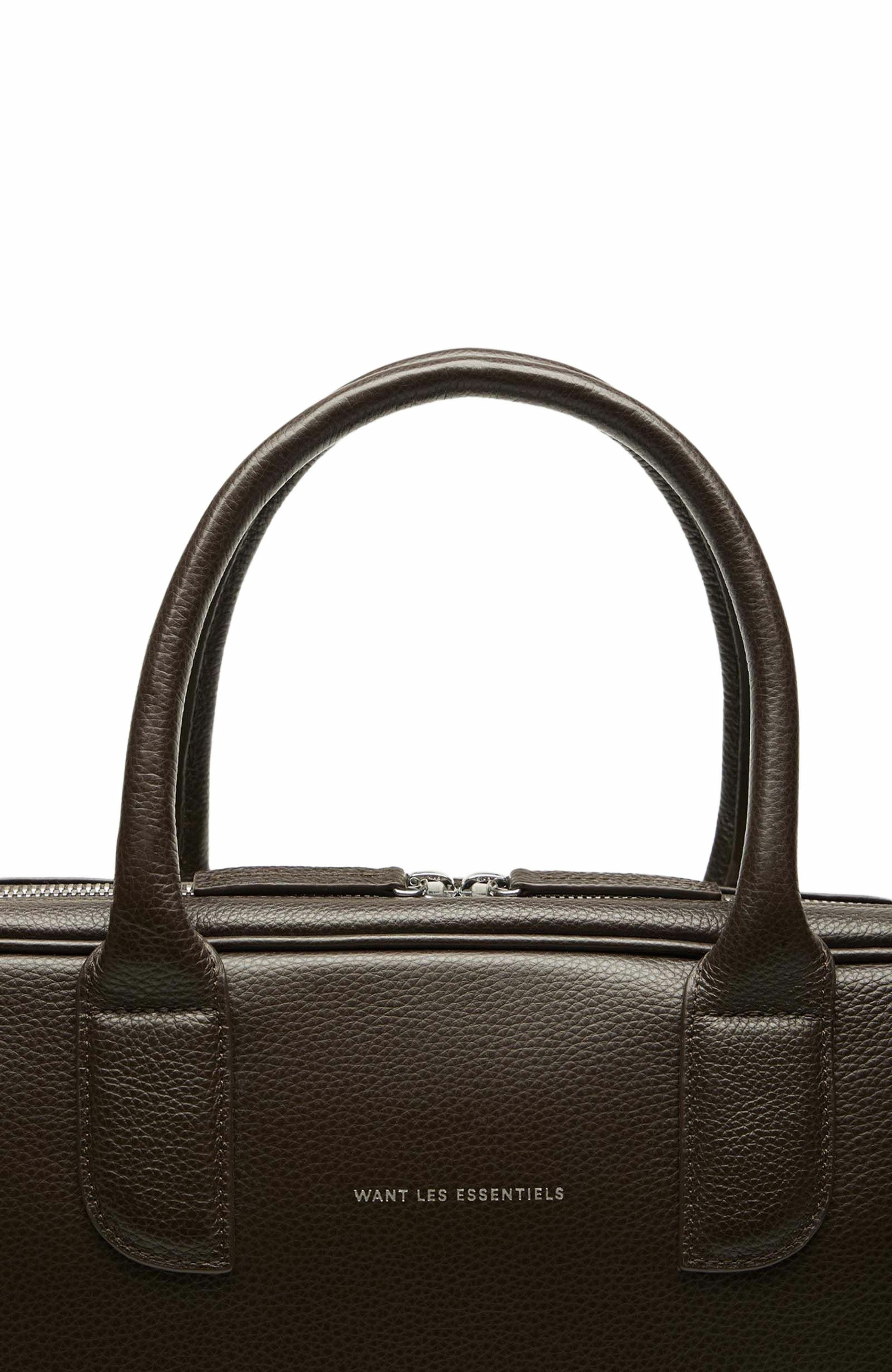 Want Les Essentiels Lesage Pebble-Grained Leather Computer Bag, Alternate, color, Dark Brown