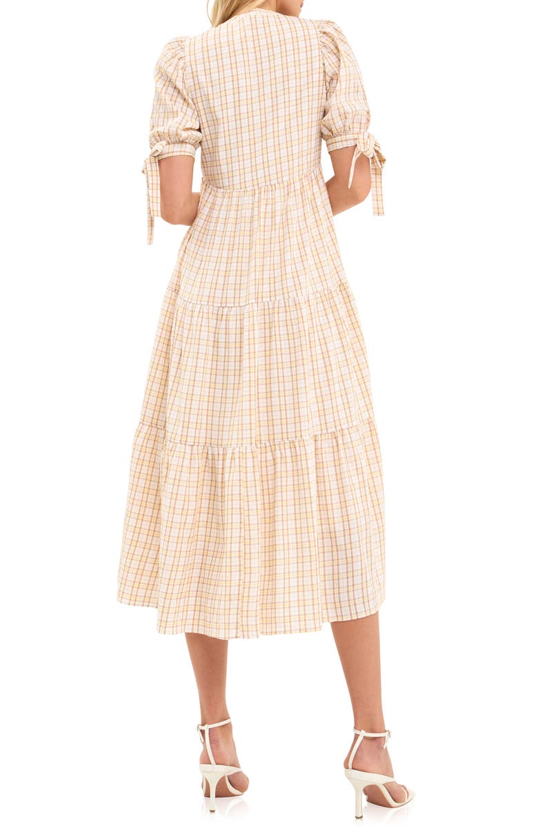 English Factory Plaid Tiered Midi Dress, Alternate, color, Ivory Multi