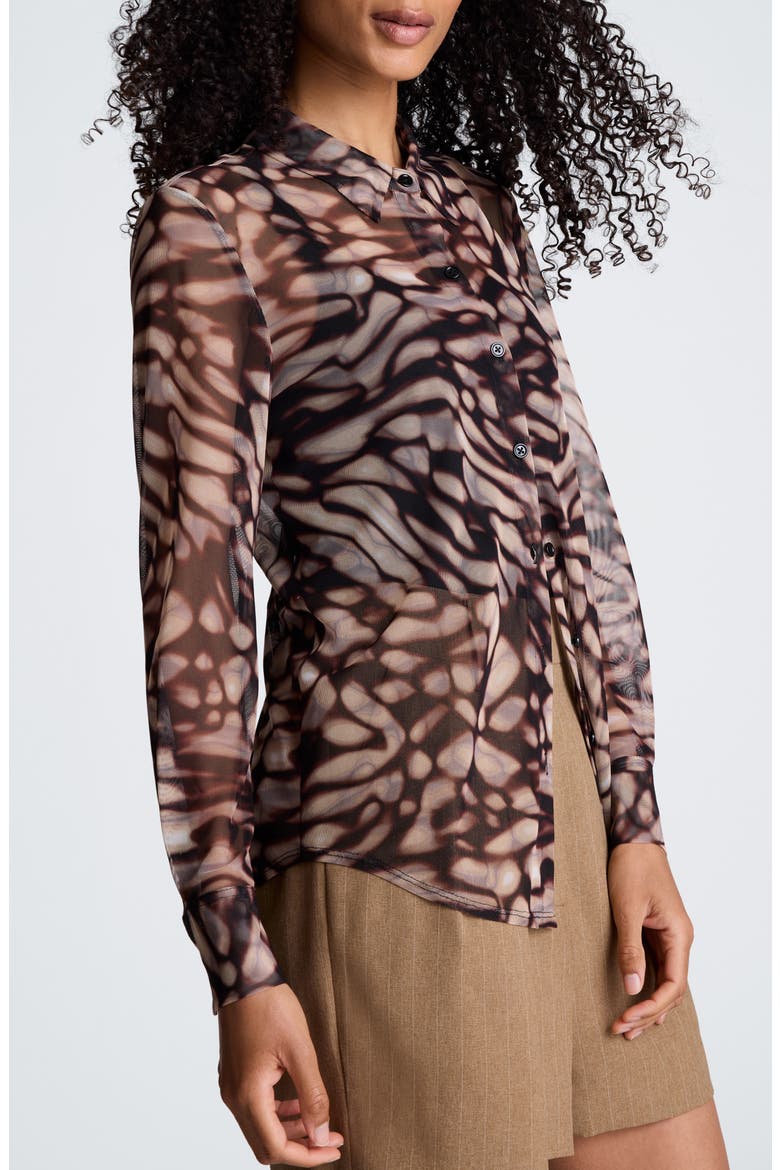 Print Long Sleeve Mesh Shirt, Alternate, color, PEANUT MULTI