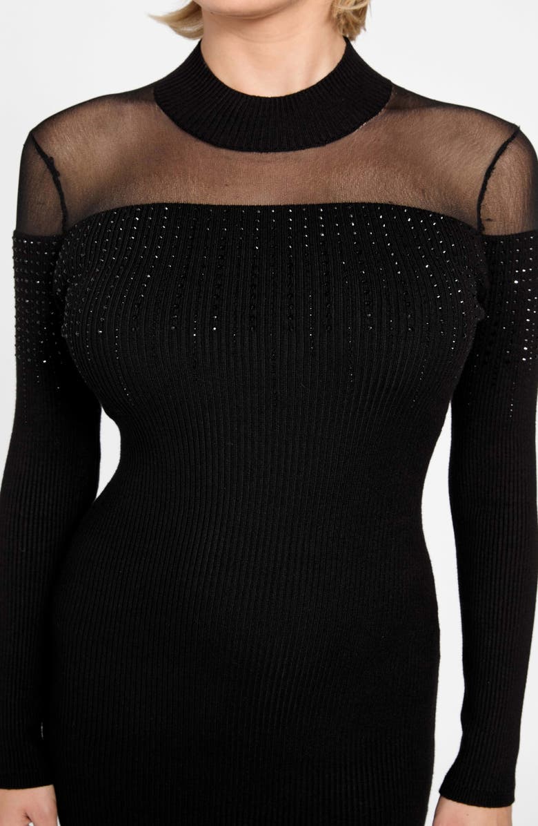 GUESS Jeena Embellished Long Sleeve Rib Minidress, Alternate, color, Jet Black-Black