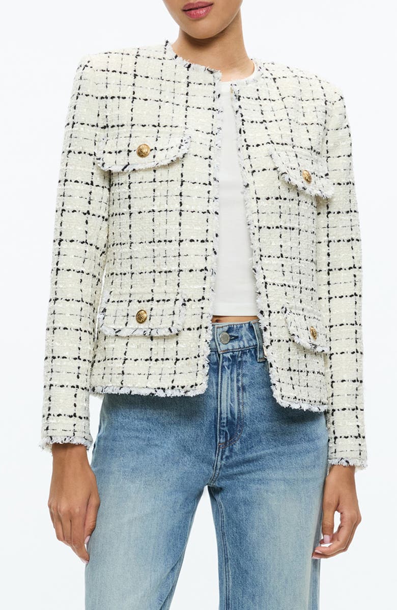 Alice + Olivia Dumont Boxy Tweed Jacket, Main, color,