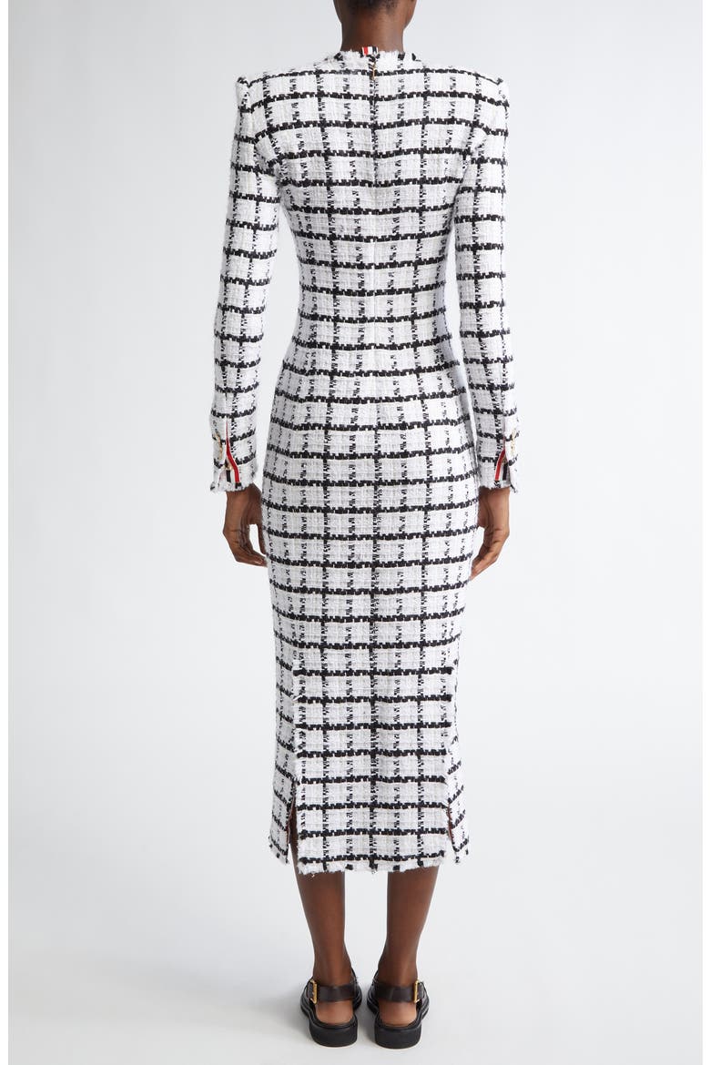 Windowpane Check Tweed Long Sleeve Sheath Dress, Alternate, color, WHITE