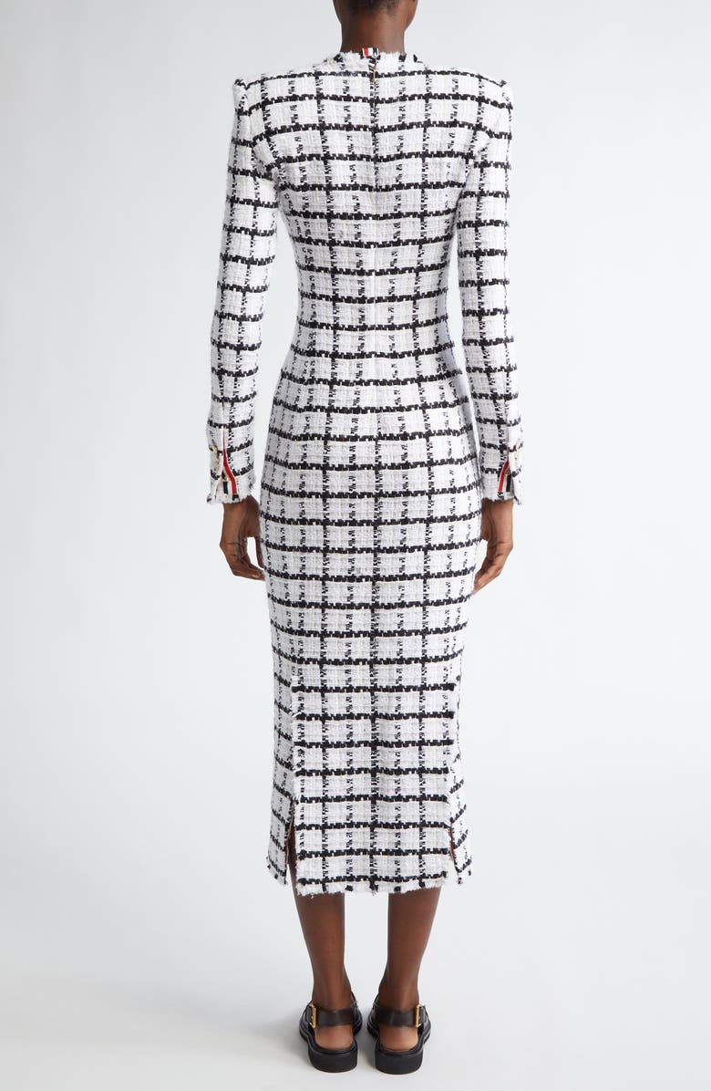 Thom Browne Windowpane Check Tweed Long Sleeve Sheath Dress, Alternate, color, White