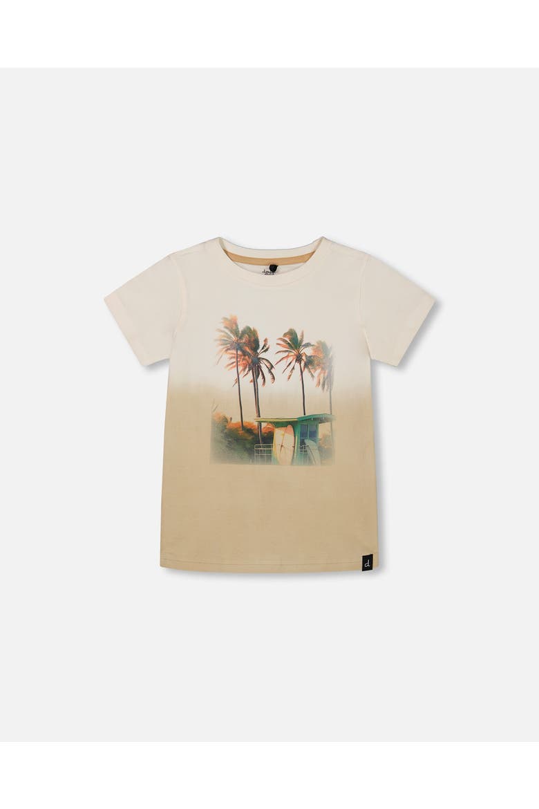 Boy's Short Sleeve Organic Cotton Graphic Tee Gradient White And Beige, Main, color, Gradient White And Beige