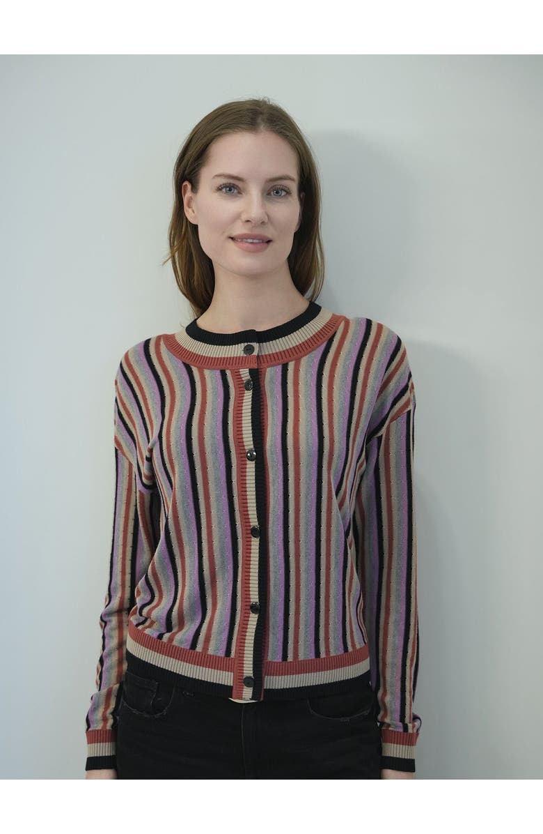 BuHu Textured Knit Striped Button Front Cropped Cardigan, Alternate, color, Multi