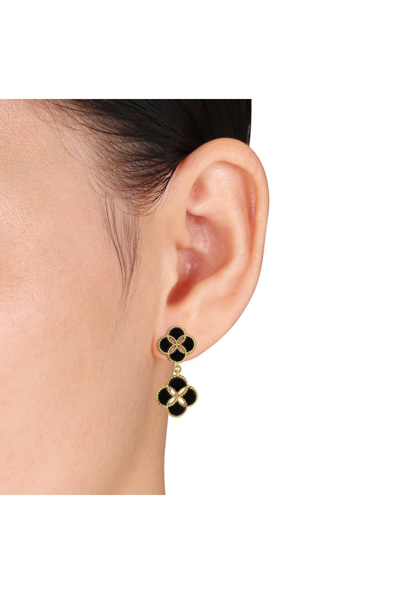 Black Agate Quatrefoil Drop Earrings Plated-Silver, Alternate, color, Black Agate