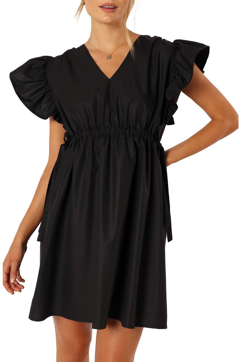 Fiona Ruffle Sleeve Cotton Minidress, Alternate, color, BLACK