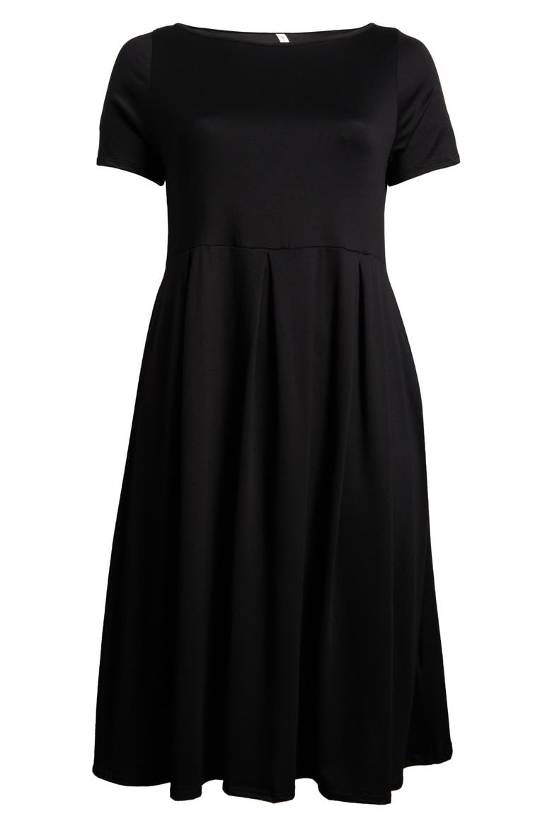 Stretch A-Line Midi Dress, Alternate, color, BLACK