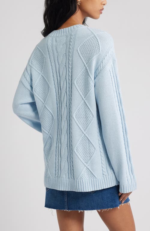 Bp. Cabled Oversize Cotton Blend Crewneck Sweater In Blue