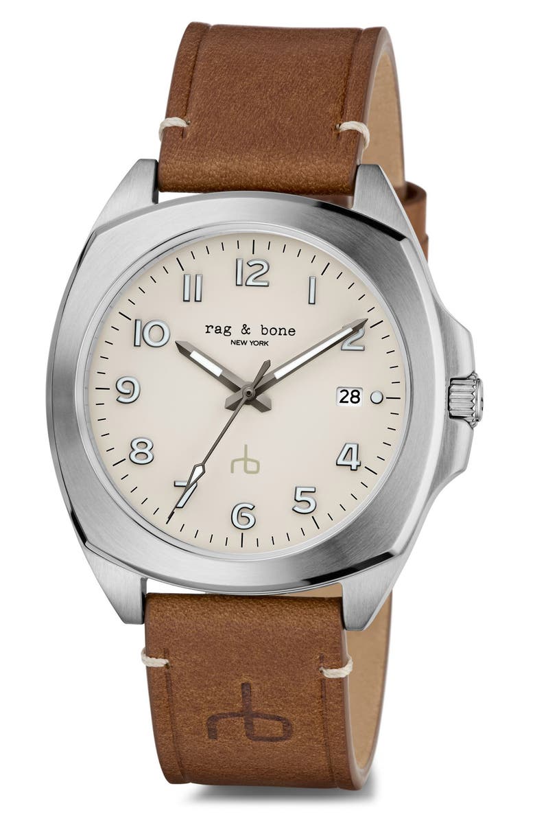 rag & bone Bleeker Leather Strap Watch, 40mm, Alternate, color,