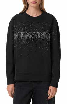 AllSaints Etta Crystal Embellished Fleece Sweatshirt